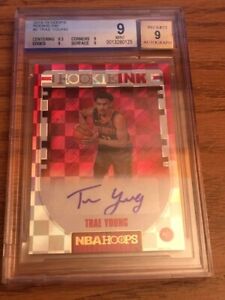 2018-19 NBA Hoops Trae Young Rookie Ink Auto Autograph RC Hawks Rated 9