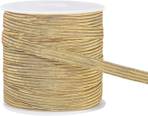 BENECREAT 27 Yard Glitzer Metallic Elastischer Riemen 1/4 Zoll Hellgold Flach Nylon - Bild 1 von 12