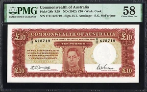 Australia 10 Pounds P28b R59 1942 Armitage McFarlane PMG58 Choice aUNC STUNNING - Picture 1 of 2