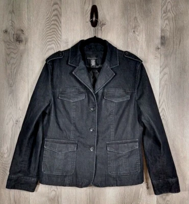 Chaqueta Attention Chambray Denim 3 Botones 4 Bolsillos Para Mujer Talla 14 Negra Foto 1 de 4