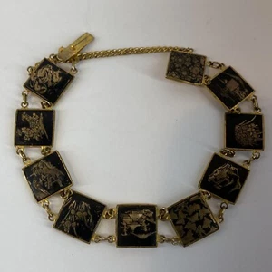 Cadena de seguridad pulsera vintage de 10 paneles vinculada escena asiática damascena Amita - Imagen 1 de 13