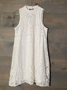 Love Fire Womans White Sleeveless Dress Lace Overlay Size M fully lined button - Picture 1 of 15