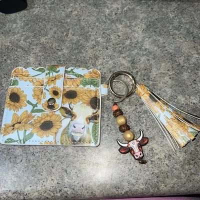 Cartera de muñeca vaca girasol con muñeca de cuentas y borla sin marca Foto 1 de 4