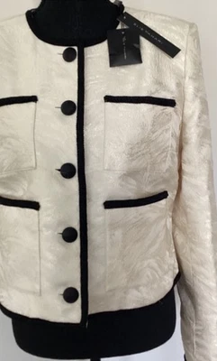 $345 NWT Elie Tahari Womens Cream Black Polyester Lined Jacket  Blazer Sz XS - Image 1 of 4