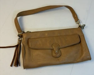 Brown Tan Leather Wristlet Purse With tassel - Picture 1 of 6