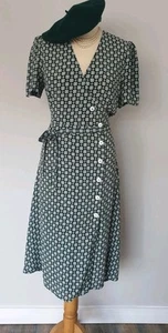 Vintage 1940s 1950s style Green Wrap day dress size UK 14 US 10 EU 42 Monsoon - Picture 1 of 7