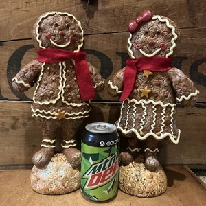 Lote de 2 estatuillas vintage de resina de 12" pan de jengibre hombre mujer decoración navideña - Imagen 1 de 15