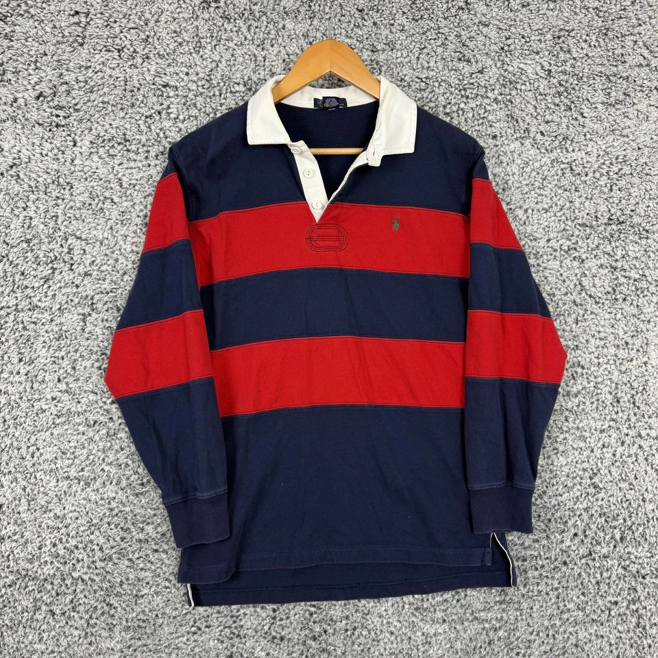 Polo Ralph Lauren Rugby Shirt Youth XL Navy Red Striped Long Sleeve Pony Logo - Image 1 of 4