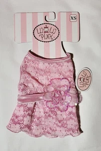 LULU Pink XS 6-9" Dog Dress Outfit Mesh Floral Lace Overlay Velvet Sequins - Picture 1 of 3