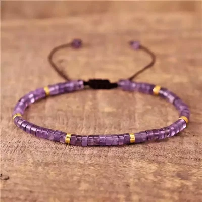 Pulsera de Piedra Amatista Natural Piedras Preciosas Con Cuentas Delicada Pulsera Curativa Hecha a Mano Foto 1 de 3