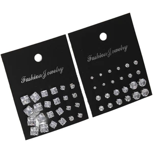 Women Stainless Steel Earrings Set 12 Pairs Geometric Zircon Accessories - Picture 1 of 9