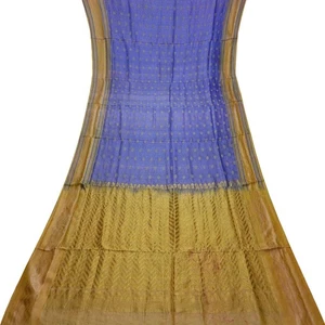 Vintage blaue Sari 100 % reine Seide handgewebt südindischer Sari 5 Jahre Handarbeit Stoff - Bild 1 von 6