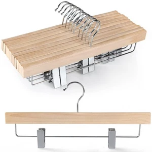 Adult Natural Wood Pants Hangers, Unfinished Wooden Skirt Hanger with Adjusta... - Picture 1 of 6