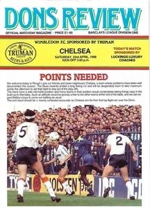 WIMBLEDON v CHELSEA 23rd APRIL 1988. (FREE POST INSIDE THE UK). - Picture 1 of 1