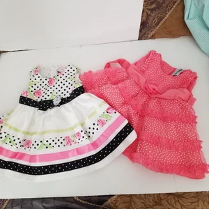 2 Artikel Set seltene Editionen Mädchen süß Melone und Blumen gepunktet Kleid 3-6 Monate - Bild 1 von 9