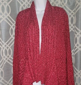 INC Damen Gr. 0X Pullover vorne offen Langarm Himbeere Metallic asymmetrisch  - Bild 1 von 5