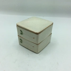 Vintage Studio Pottery Stacking Box Lid Hand-Painted Leaf Design 3x3 Stoneware - Picture 1 of 14
