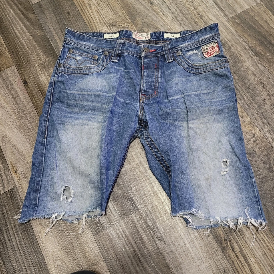Pantalones Cortos Affliction Azul Denim Corte Premium Ace Talla 34 Y2K Foto 1 de 4