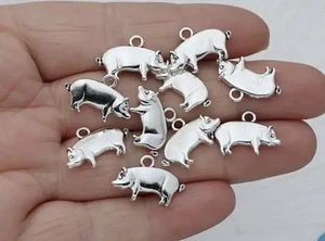 Pig - Lead Free Silver Color Pewter Charm - Picture 1 of 5