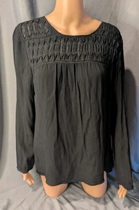 Meadow Rue Woman's Medium Black Long Sleeve Anthropologie Smoked Yoke  - Picture 1 of 7