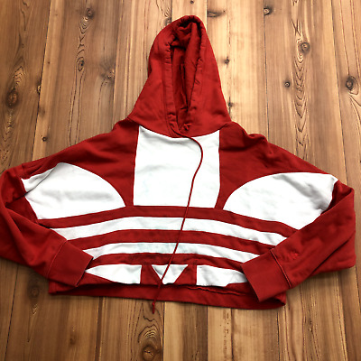 Adidas Red Pullover Hoodie Cropped Long Sleeve Sweatshirt Women's Size S • 24€