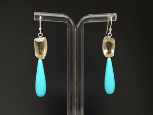 Orecchini donna goccia turchese monachella argento 925 quarzo giallo pendoli - Foto 1 di 12