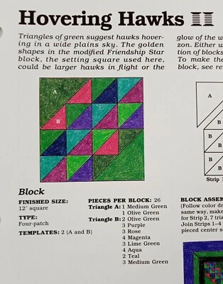 Spinning Spools Quilt Pattern HOVERING HAWKS + Uncut Flexible Plastic Template - Image 1 of 4