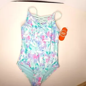 Girl's Bathing Suit, Size 6 (Small), Aqua/Purple/Pink with Mermaids SPF50, NWT - Picture 1 of 6