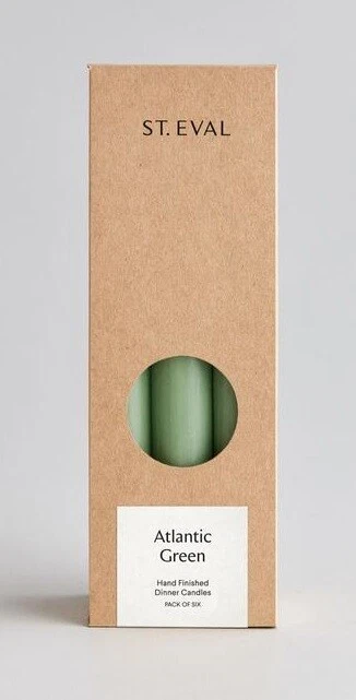 St Eval Unscented "Atlantic Green" Dinner Candles 7/8" x 8".  6 Candle Gift Pack - Image 1 of 1