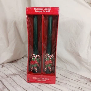 Vintage American Greetings dunkelgrüne Weihnachts-Spitzkerzen rote Zuckerstangen 10 Zoll - Bild 1 von 9