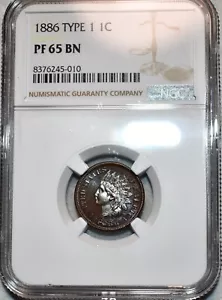 NGC PF-65 BN 1886 Type 1 Indian Head Cent, Deeply Mirrored, Gem Proof! - Picture 1 of 2