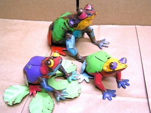 3 Metal Art BULLFROGS, Junk Iron Yard Art, Garden, Pond, FOUNTAIN frogs, set GR - Picture 1 of 10