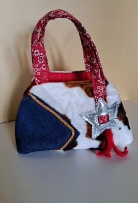 Douglas Sassy Pet Saks Horse & Jean Pattern Childrens Purse Bag Silver Star Red - Image 1 of 4