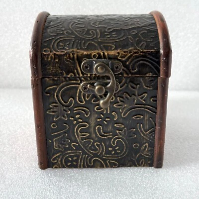 Caja de regalo de joyería baratija cofre tesoro acabado decorativo de madera estilo vintage Foto 1 de 4