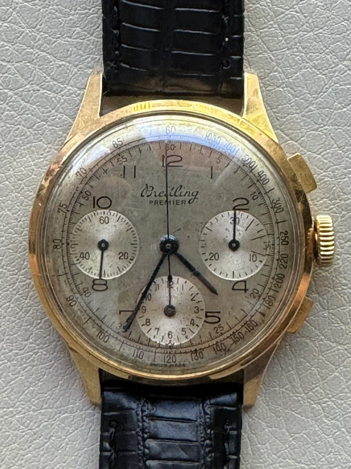 BREITLING PREMIER 787 VINTAGE 18k GOLD CASE 35.5mm. CHRONOGRAPH HAND WINDING. - Image 1 of 4