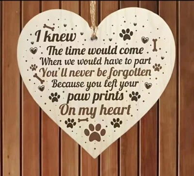 Loss Of Pet Cat Dog Hanging Wooden Heart Memorial Pawprints On My Heart + Gift - Image 1 of 2