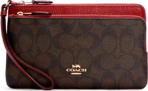 Coach C5576 Portafoglio Firmato PVC Doppia Zip (IM/Marrone 1941 Rosso) - Foto 1 di 2