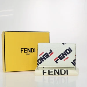 FENDI ✕ FILA Trifold Compact Wallet Leather White Blue Red Italy 33EB562 - Picture 1 of 19
