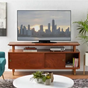 Stand Entertainment Center Console Media Cabinet Table Storage Walnut Modern - Picture 1 of 2