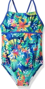 Speedo Girls Hidden Tropical Strappy One Piece, Dark Peri, Size 14 - Picture 1 of 2