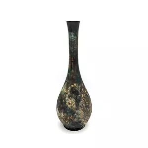 Antique Chinese Heavy Cast Bronze Bottle Neck Bud Vase Weathered Patina 9" OLD - Picture 1 of 7
