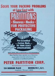 Peter Partition Corp. Brooklyn NY 1961 Druckwerbung Karton Trennwände - Bild 1 von 1