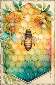 Vintage Bee & Flower Ephemera Collage #9 Craft Sewing Cotton Fabric Block - Picture 1 of 1