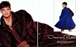 1989 Oscar de la Renta Nerzfellfellmantel Linda Evangelista 2-seitig MAGAZIN AD - Bild 1 von 1