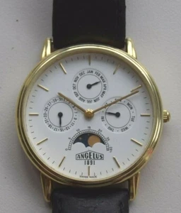 ANGELUS 1891 Kalender Mondphase Quarz Gold 585 Date HAU Swiss Made - Bild 1 von 7