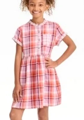 Niñas CAT & JACK Rosa Morado Cuadros Algodón Vestido 14 Nuevo Con Etiquetas Crepé Retro Abotonado Foto 1 de 4