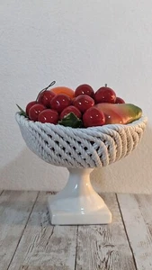 Schönes altes italienisches Netzporzellan Kompott Obst Herzstück 7 Zoll - Bild 1 von 7