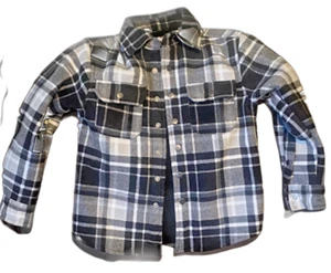 Kids fleece jacket plaid black and white Size small lined warm snap button - Picture 1 of 7