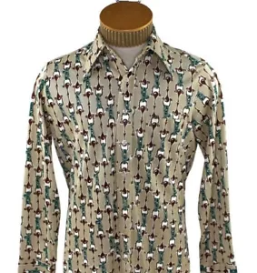 Vtg. 1970's Zayre Matt Andrews Long Sleeve Western Cowboy Horse Stirrups Shirt - Picture 1 of 12