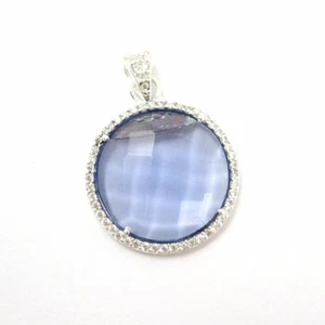 Sterling Silber Runde Einfassung Iolith Quarz Edelstein Pave Zirkonia Anhänger - Bild 1 von 4